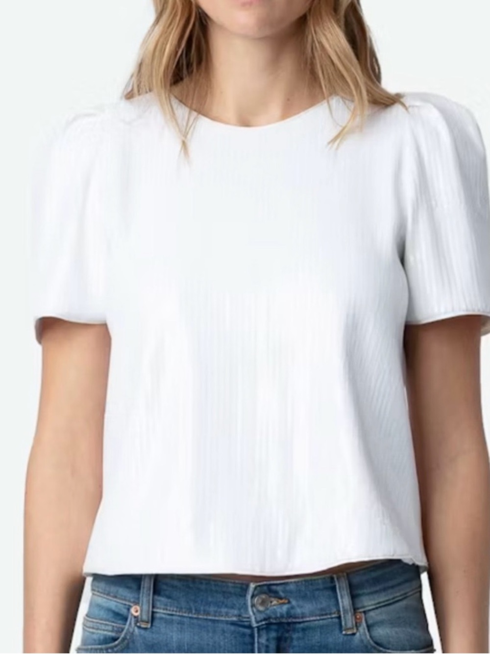 Zadig & Voltaire Tchao White Subtle Tiny Sequin Top Super Cute! M $358 retail